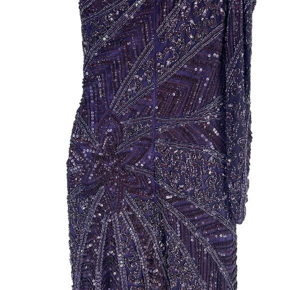 Mac Duggal Beaded One Shoulder Evening Gown Aubergine 5649 Size 6 - Picture 11 of 13